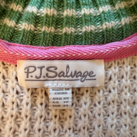 P.J. Salvage Cream Knit Cardigan with Green Trim - Women's Sweater BNWT Sz. XS - Picture 3 of 7